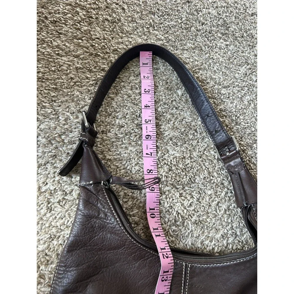 Fossil Vintage Brown Leather Hobo Bag Purse Shoulder Handbag White Stitching
